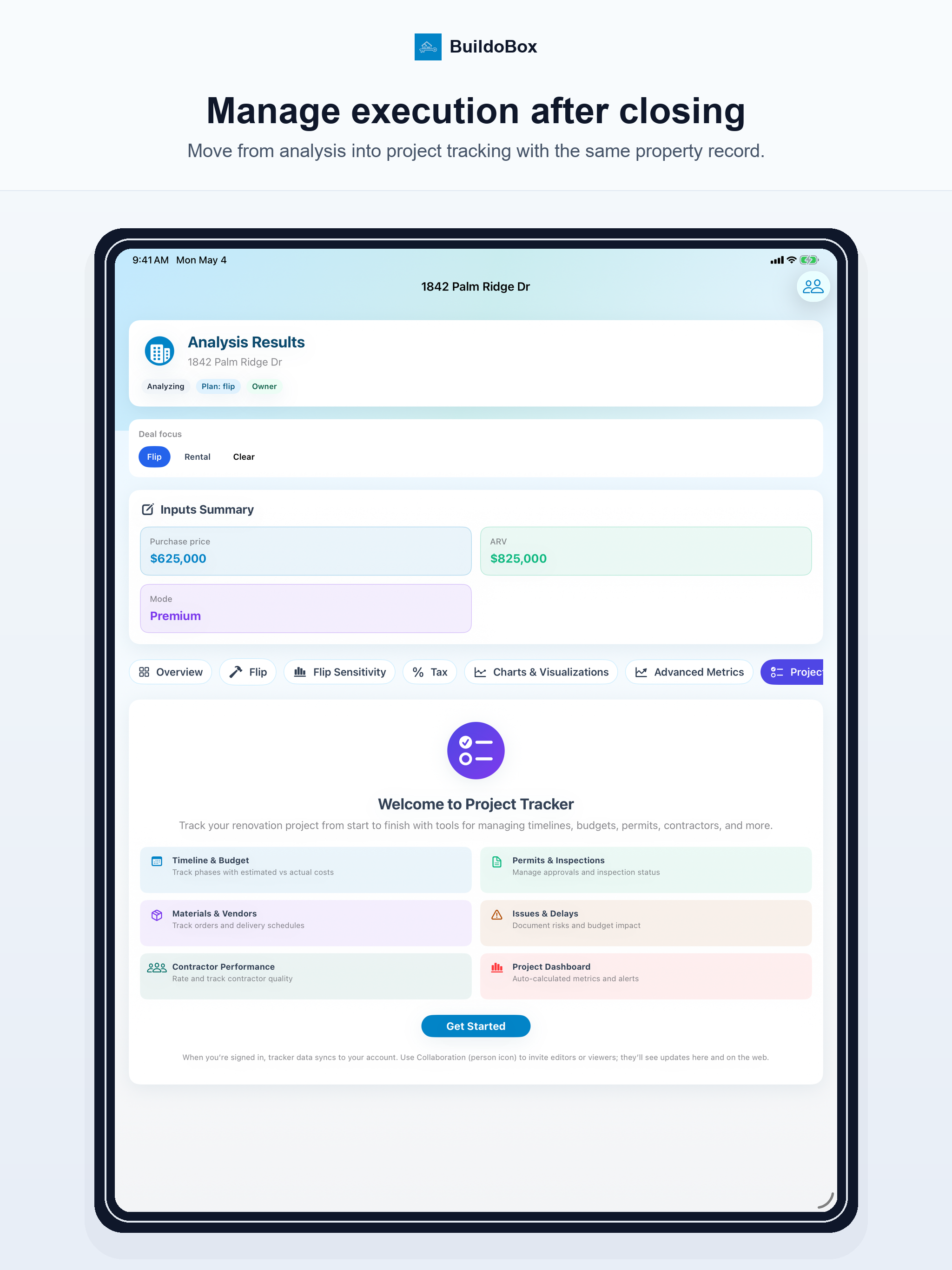 BuildoBox Project tracker on iPad