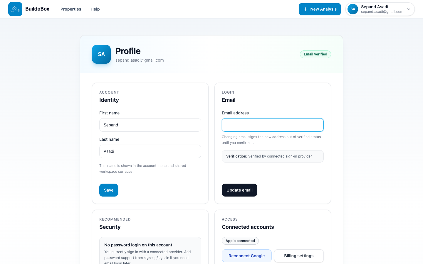 BuildoBox Account on the web
